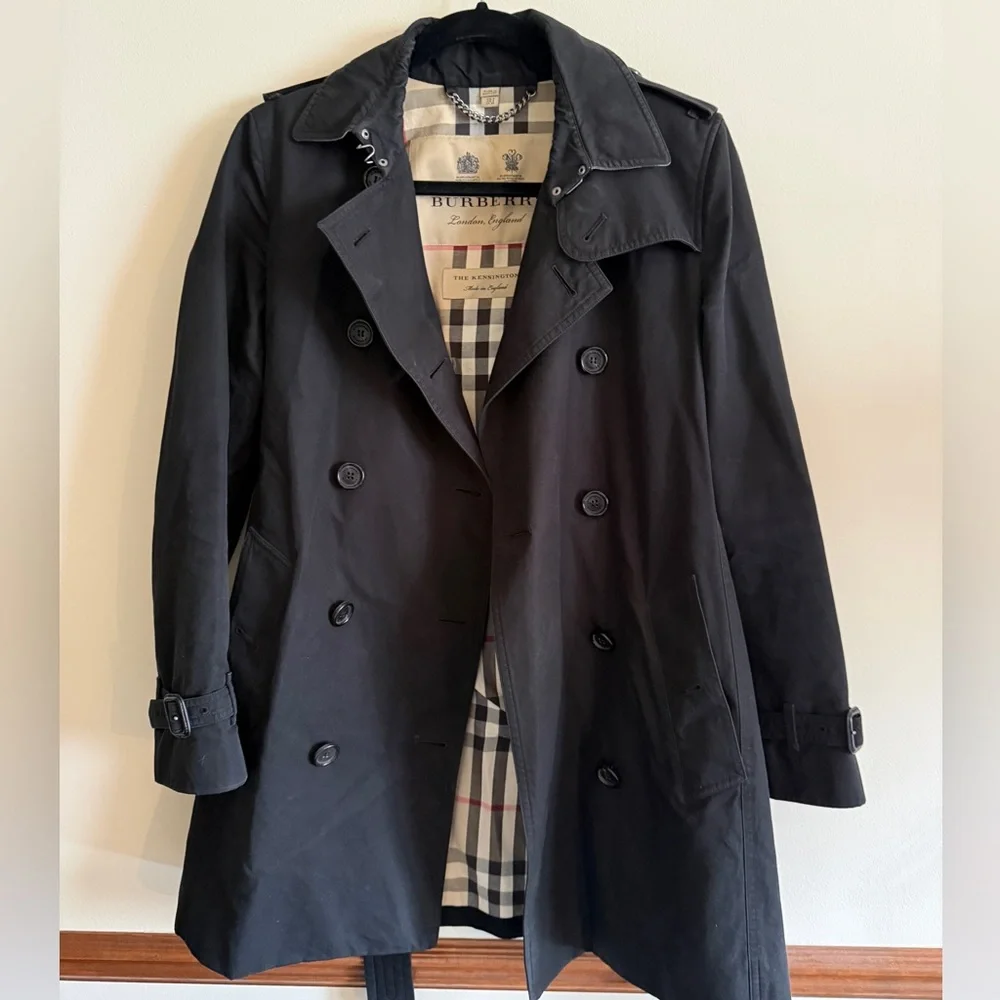 Burberry Kensington mid length trench coat black size 4 - Picture 8 of 9